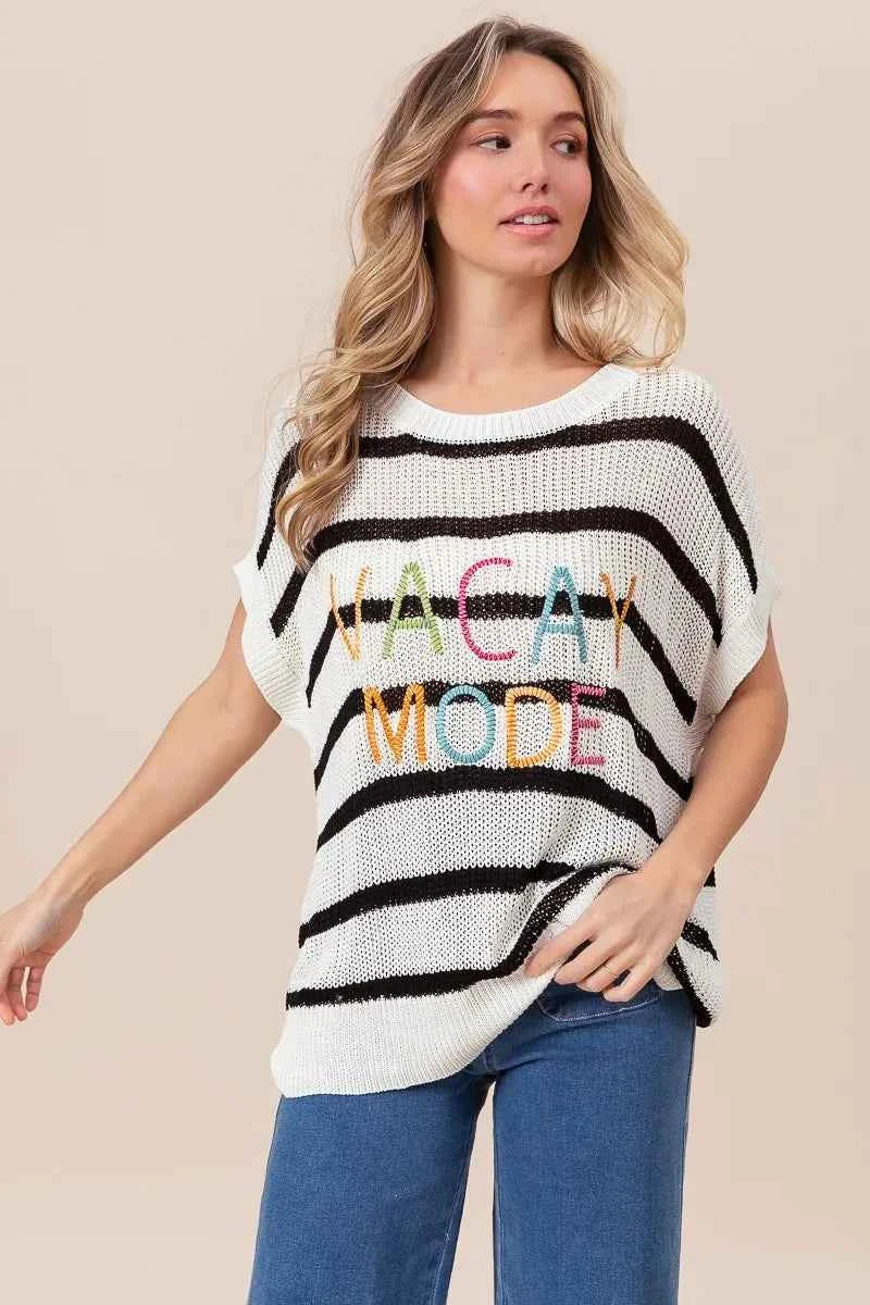 BiBi Vacay Mode Lettering Drop Shoulder Striped Sweater 597d8f911b4d498b8b2b573c203949d6-Max-Origin
