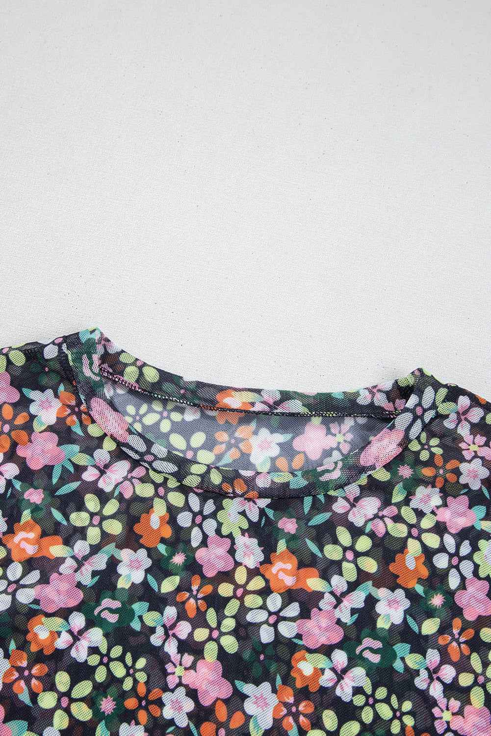 Black Sheer Mesh Floral Round Neck T Shirt with Camisole 59882cf15ef8b852