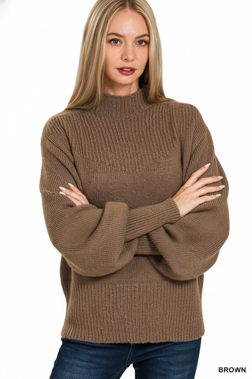 Zenana Balloon Sleeve Mock Neck Sweater 59999fd9-27c8-410f-870c-3814daaf1597-Max-Origin