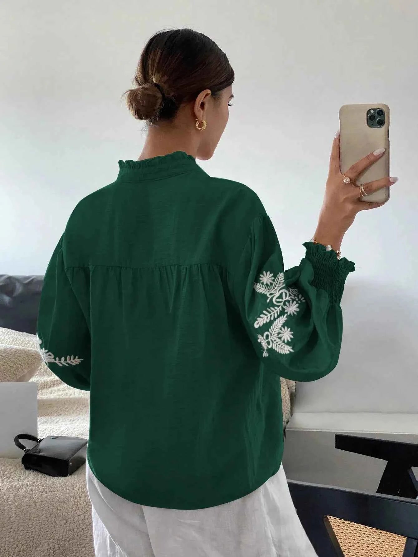 Embroidered Lantern Sleeve Blouse 59d8f5ba-cd19-4e51-b543-e9e176eb66af-Max-Origin