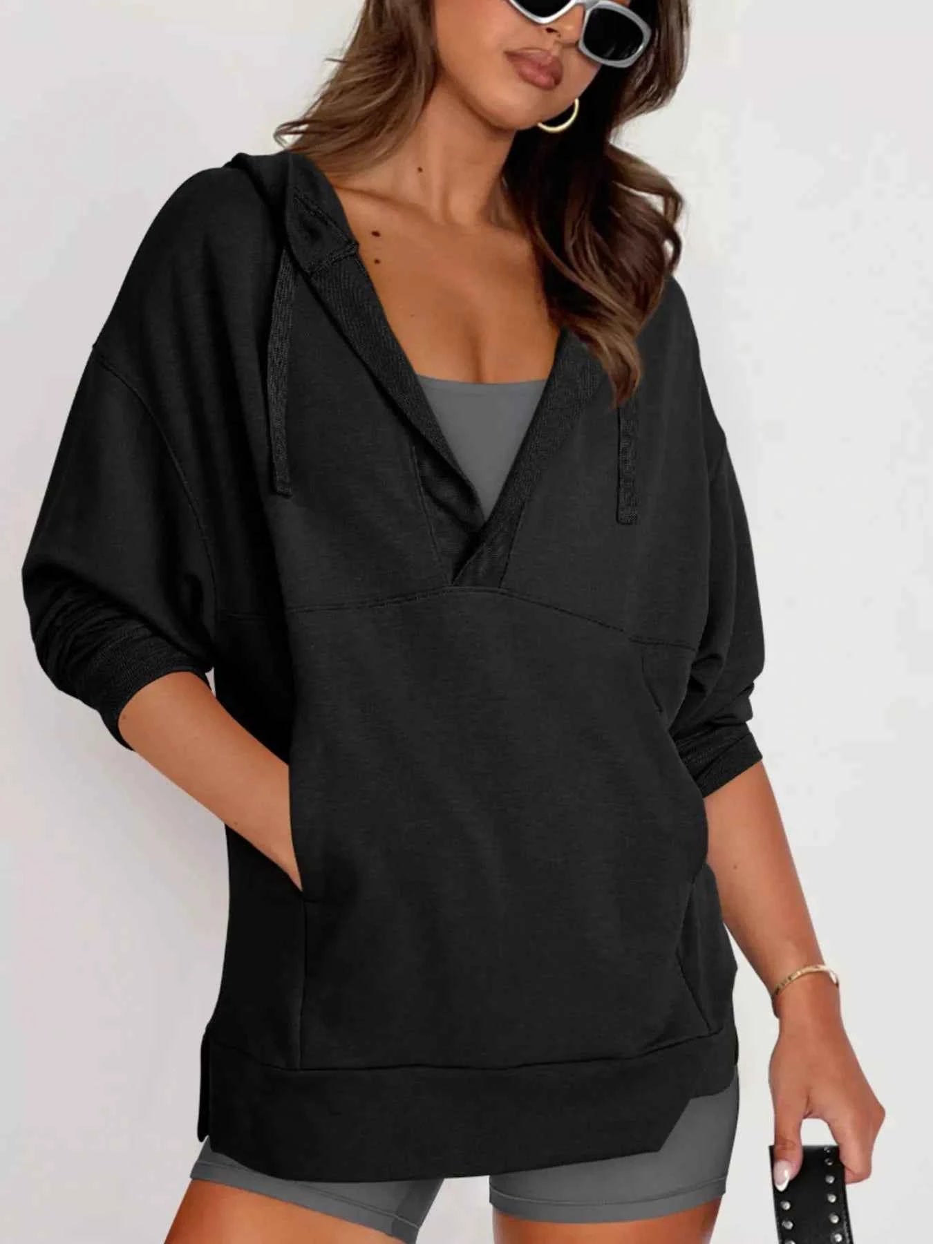 Drawstring Kangaroo Pocket Long Sleeve Hoodie Black 59f99409-0a8f-4fc8-a1e9-8b9a199bbb1e-Max-Origin