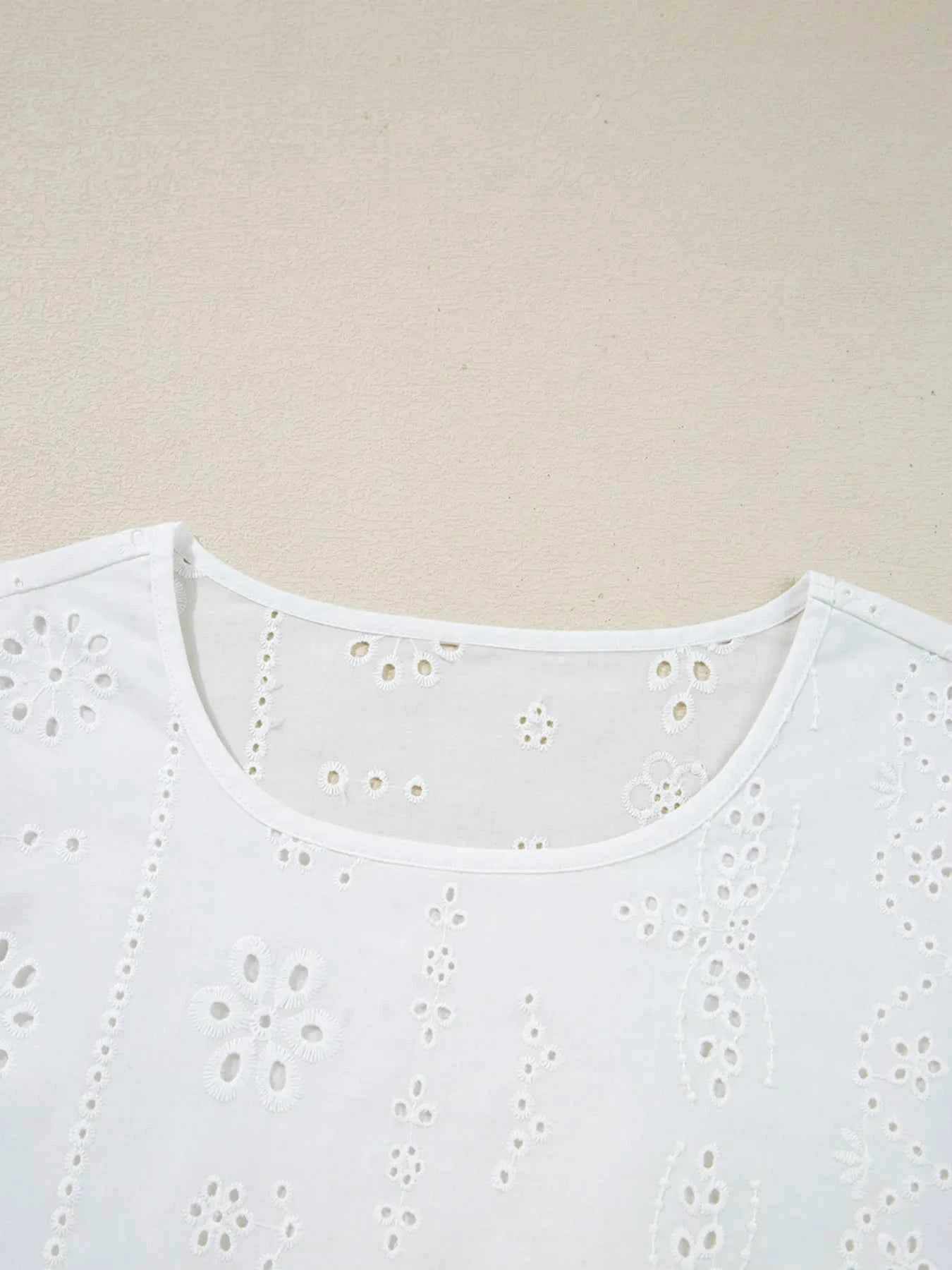 Eyelet Long Sleeve Blouse with Elastic Cuffs 5a02e054-5059-481f-8ef4-88e47df997bc-Max-Origin