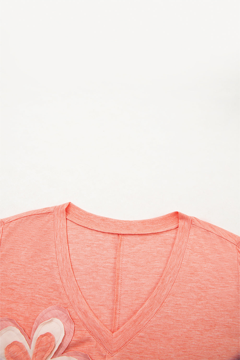 Fresh Salmon Floral Patched V Neck Long Sleeve Top 5a094269e9096d78