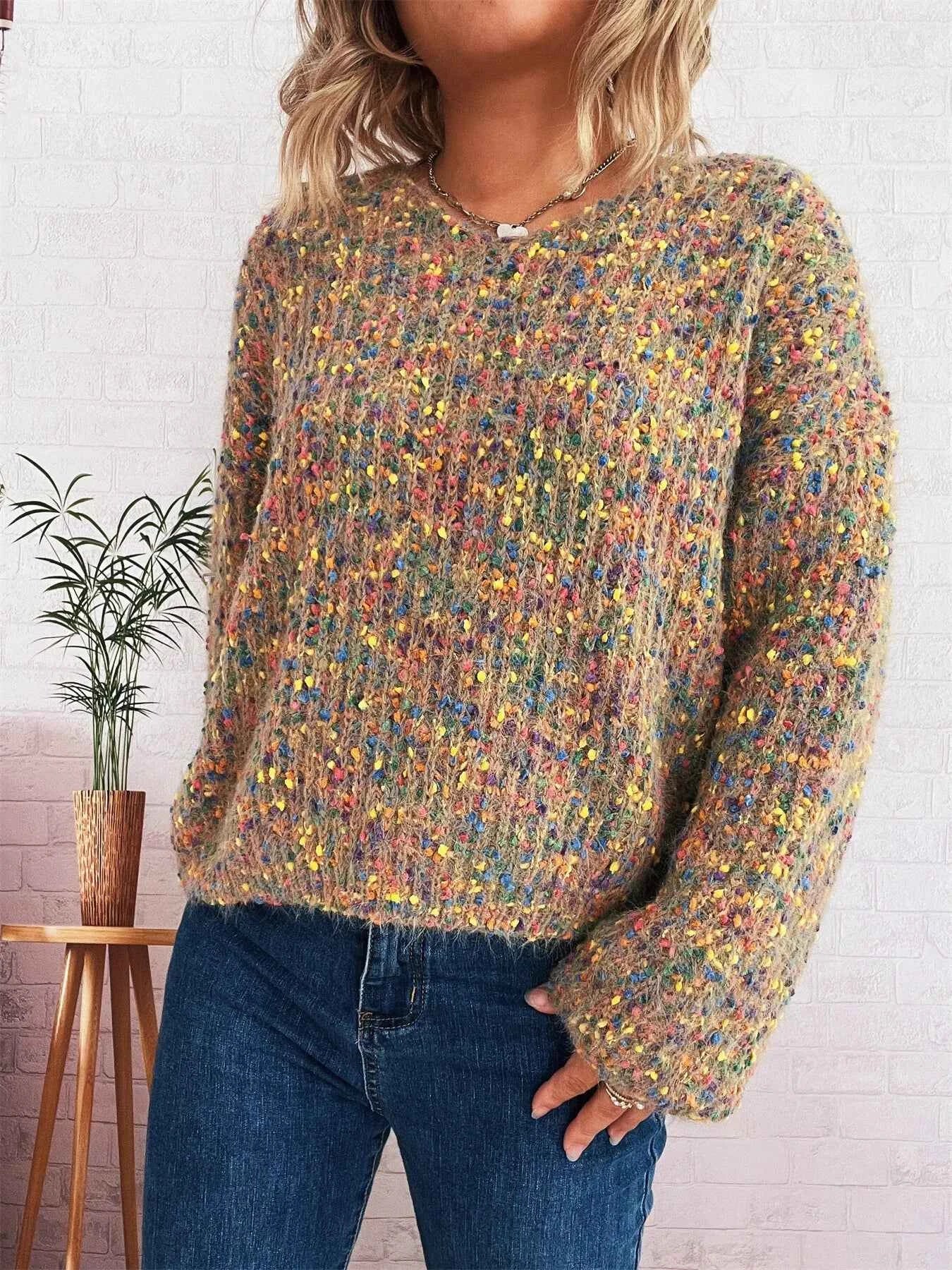 Colorful Long Sleeve Sweater Khaki One Size 5a1ac63f96b74e32ba4c011fb6d16d59-Max-Origin