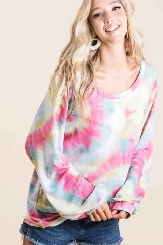 BiBi Tie Dye Print Terry Top With Puff Sleeves 5a2916afec7d49ee8097d6cd84d61c52-Max-Origin