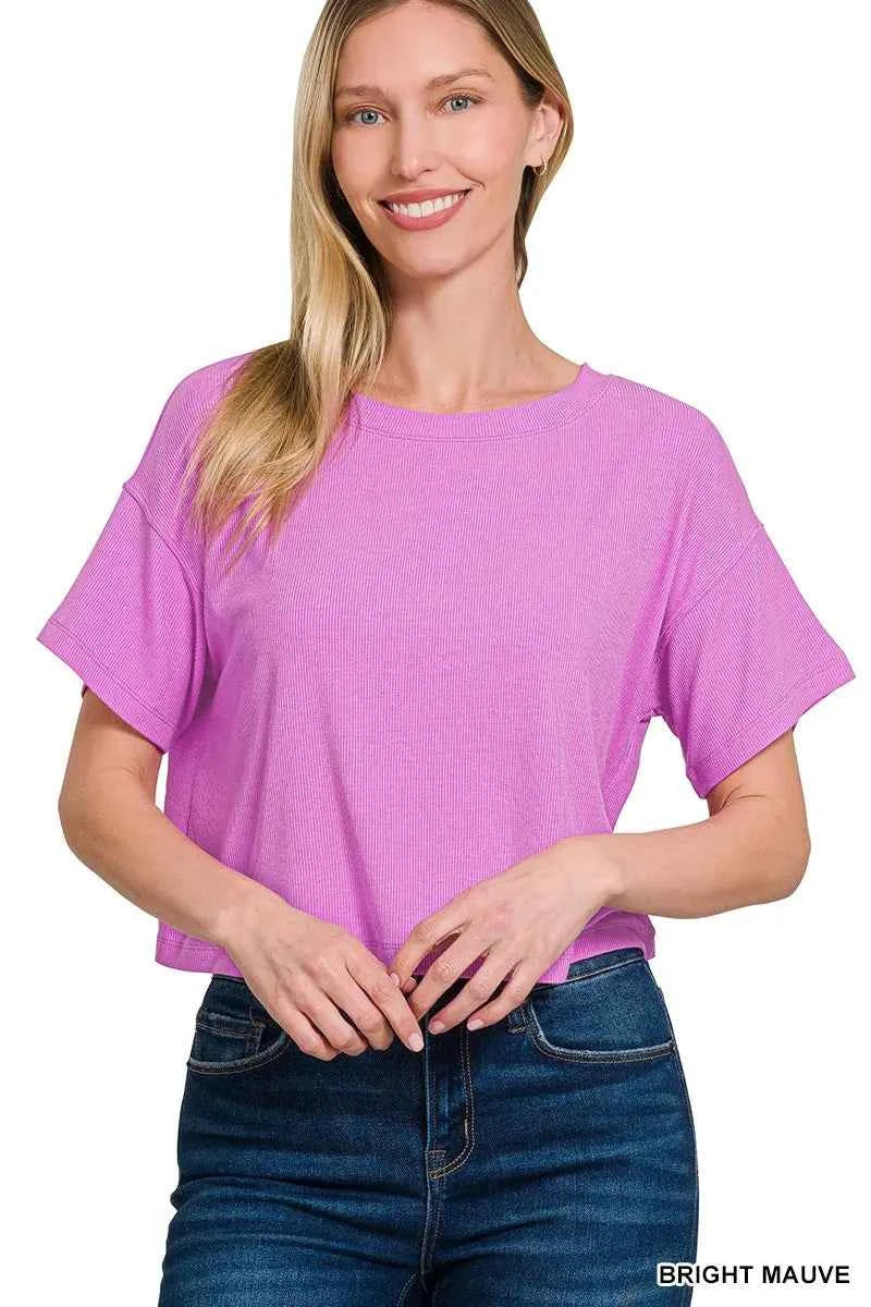 Zenana Ribbed Round-Neck Crop T-Shirt BRIGHT MAUVE 5a2cec956b8f4685bc1755b61601cd47-Max-Origin
