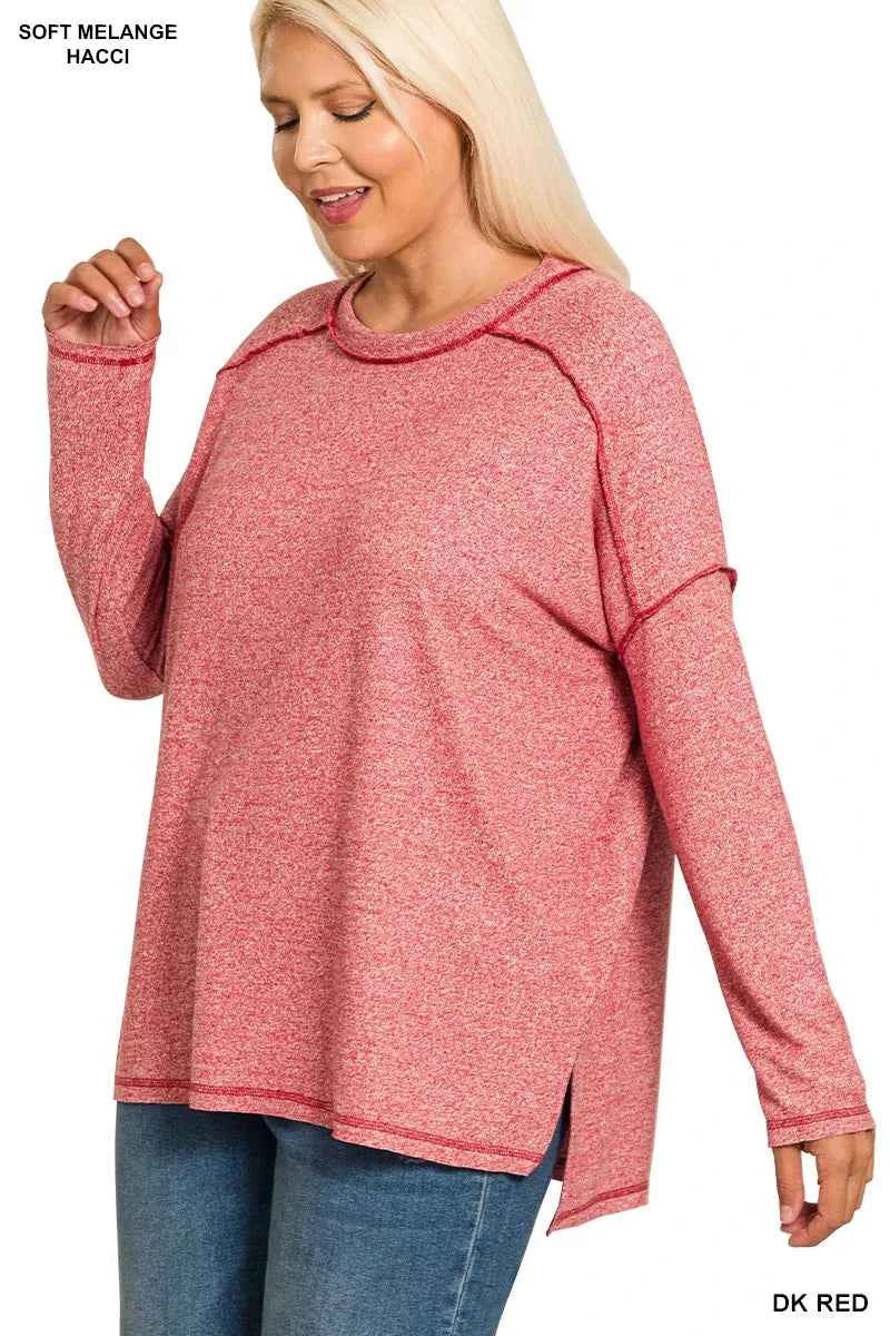 Zenana Full Size Melange Hacci Exposed Seam Hi-low Tee Plus Size 5a6824f0-4142-4d3c-9caa-2865935badd8-Max-Origin