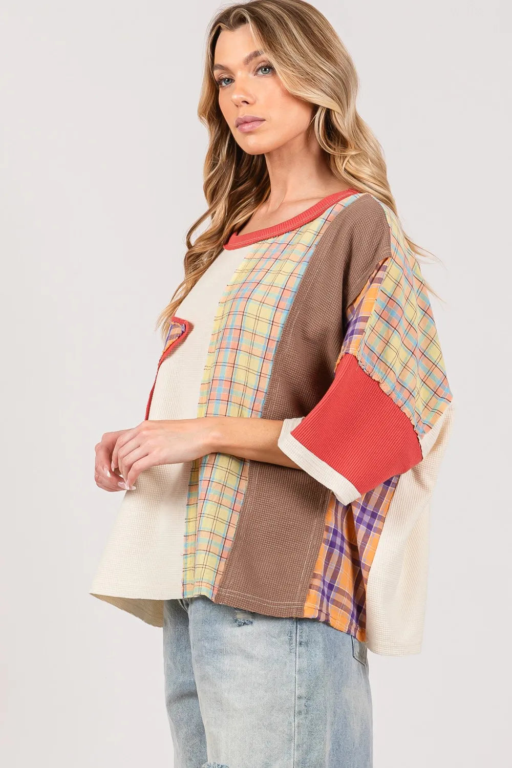 SAGE + FIG Round Neck Plaid Star Patch T-Shirt 5a7909c7-4f30-4f37-9c8e-a968e6c4ddf9-Max