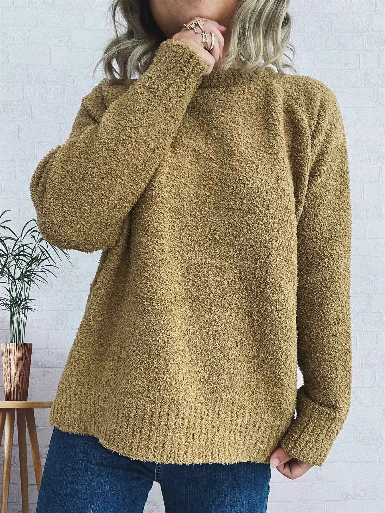 Round Neck Raglan Sleeve Sweater Khaki One Size 5a8ece7fa8224aa7b0076773bb27f163-Max-Origin