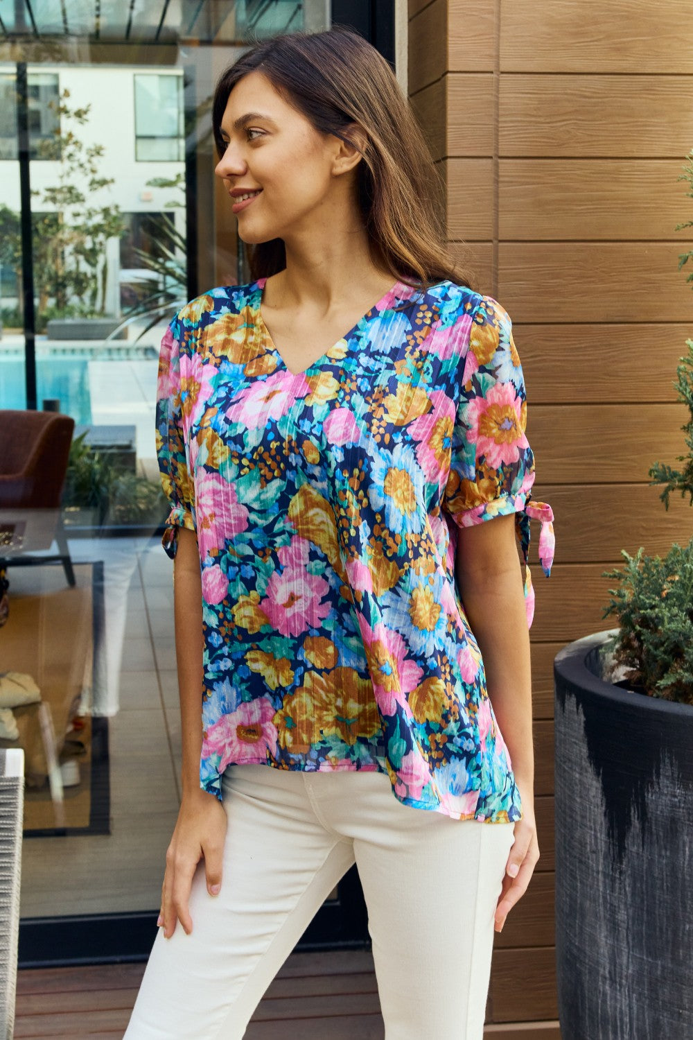 Petal Dew Full Size Floral V-Neck Tie Detail Blouse Navy Pink 5a92aaba8cb4476d9cb2d8bd5fbb41c0-Max