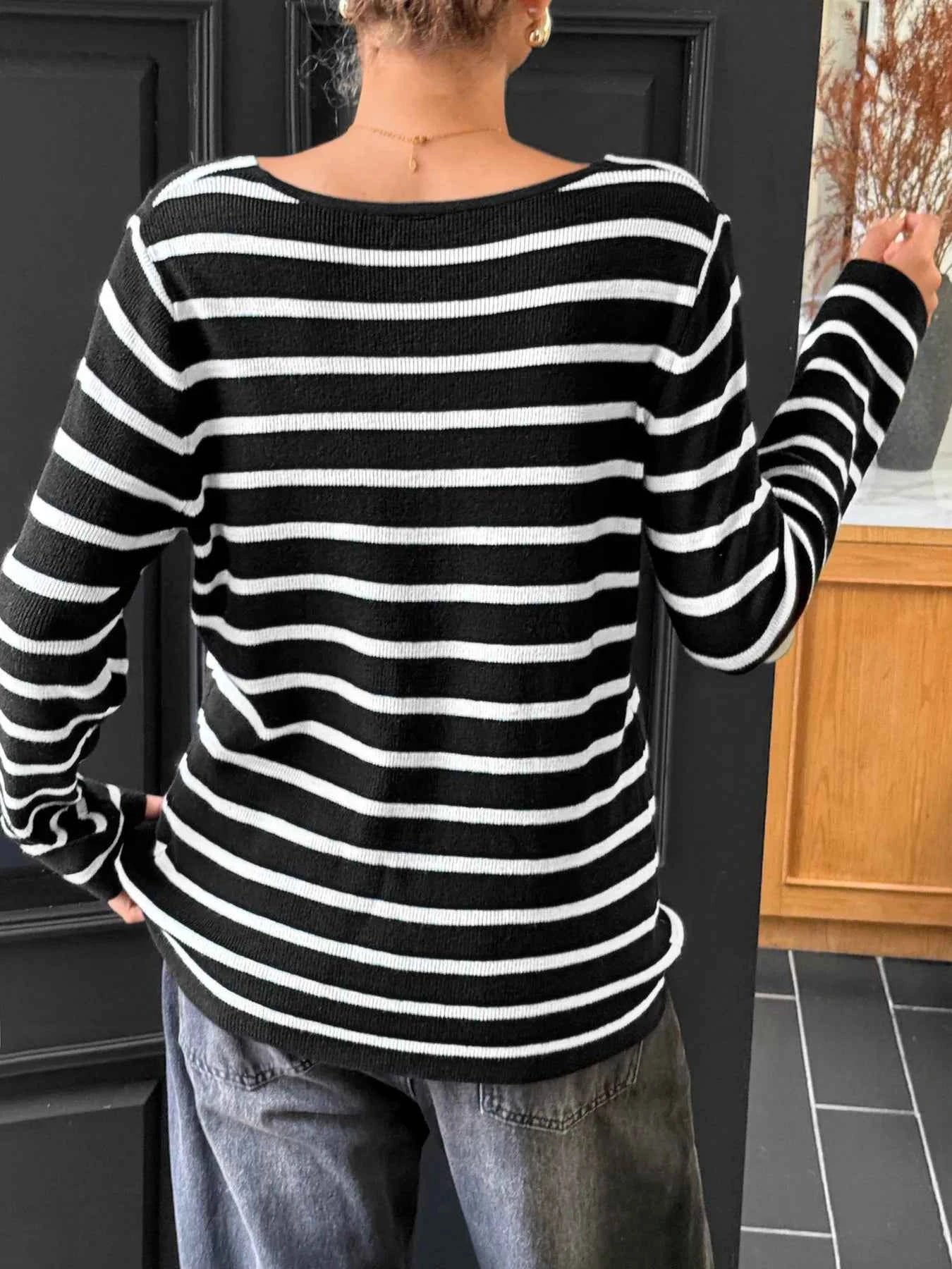 Striped Cross Front Long Sleeve Knit Top 5a982a05a0234a9089a2340797aec920-Max-Origin