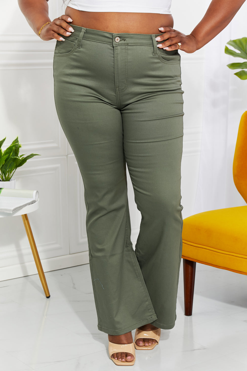 Zenana Clementine Full Size High-Rise Bootcut Jeans in Olive 5aa47381361c43d396e0810f59e68e40-Max