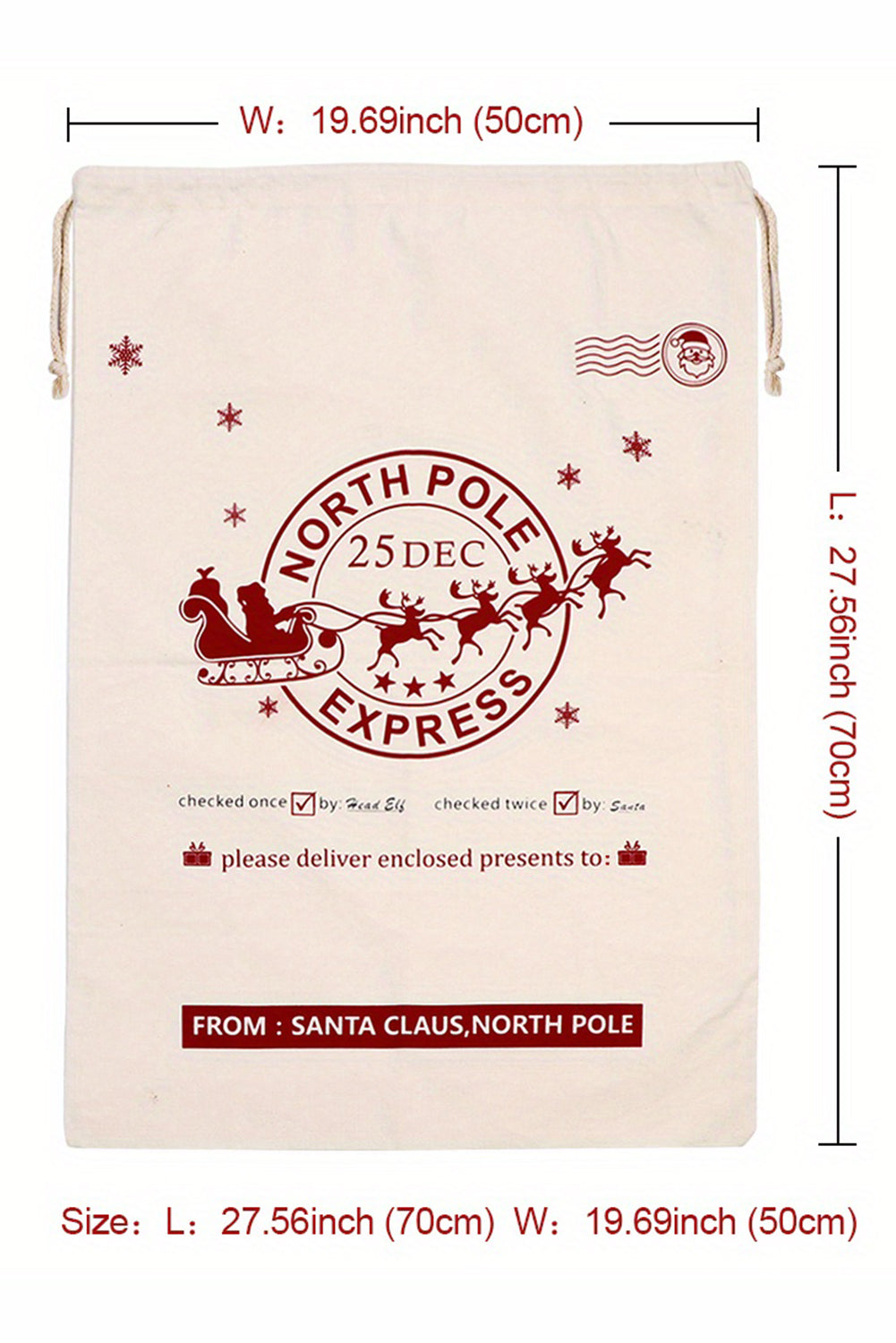 White Reindeer Drawstring Closure Christmas Party Favor Gift Bag