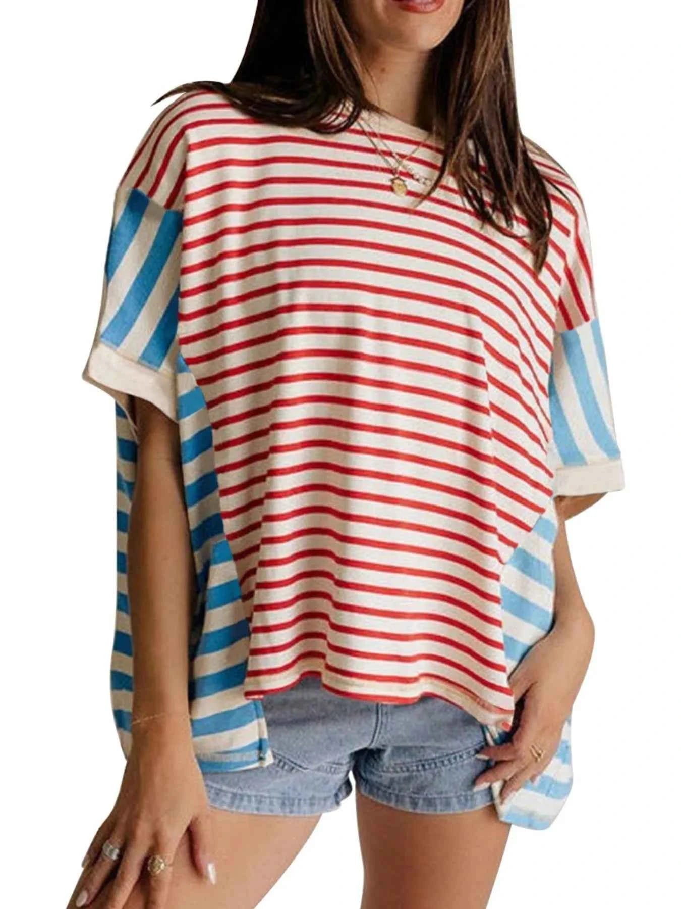 Colorful Striped Oversized T-Shirt Red 5add9b63-1467-49f9-93ae-891fa8f66eb5-Max-Origin