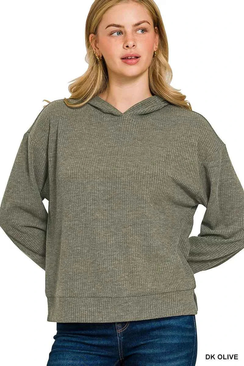 Zenana Ribbed Long Sleeve Hoodie DK OLIVE 5af6a595f6554a7db286aba8aff2f521-Max-Origin