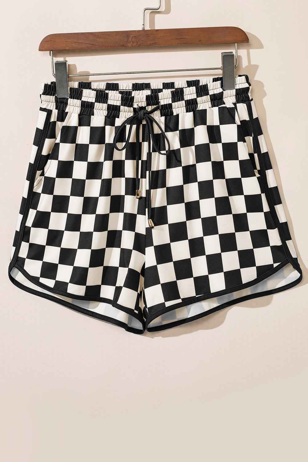 Rose Checkered Drawstring Elastic Waist Casual Shorts 5b090701f84c5b1f