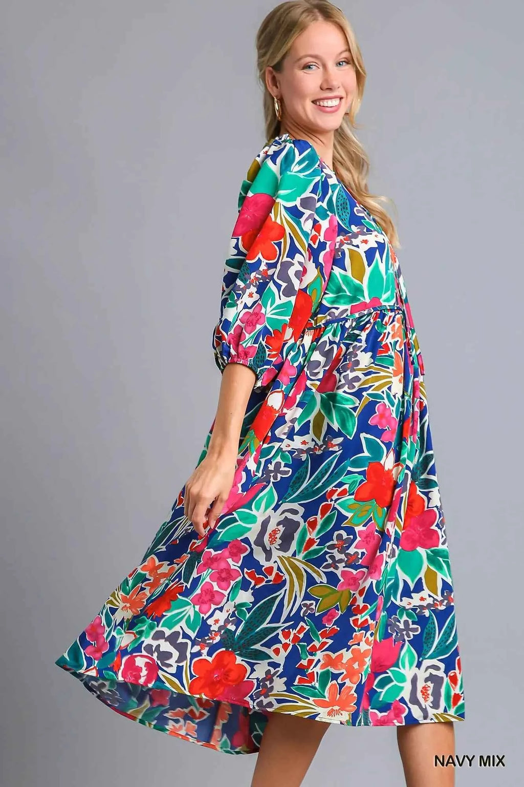 Umgee Floral Print Tie Neck Midi Dress with Pockets 5b247219-dfd6-48c6-be04-dcd5fa3a1a0b-Max-Origin
