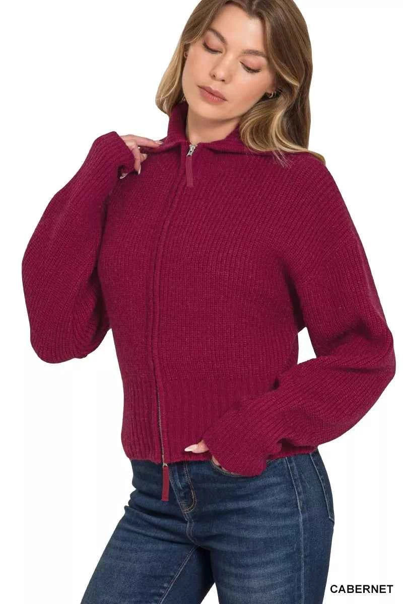Zenana Ribbed Collared Zip Up Sweater Cardigan 5b3e589b038f414f8c165c3323d5e672-Max-Origin