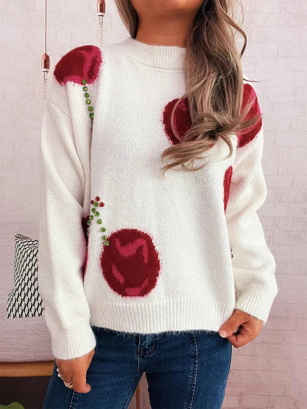 Contrast Cherry Round Neck Sweater 5b447820a7c04d2f9c43e325342bb967-Max-Origin