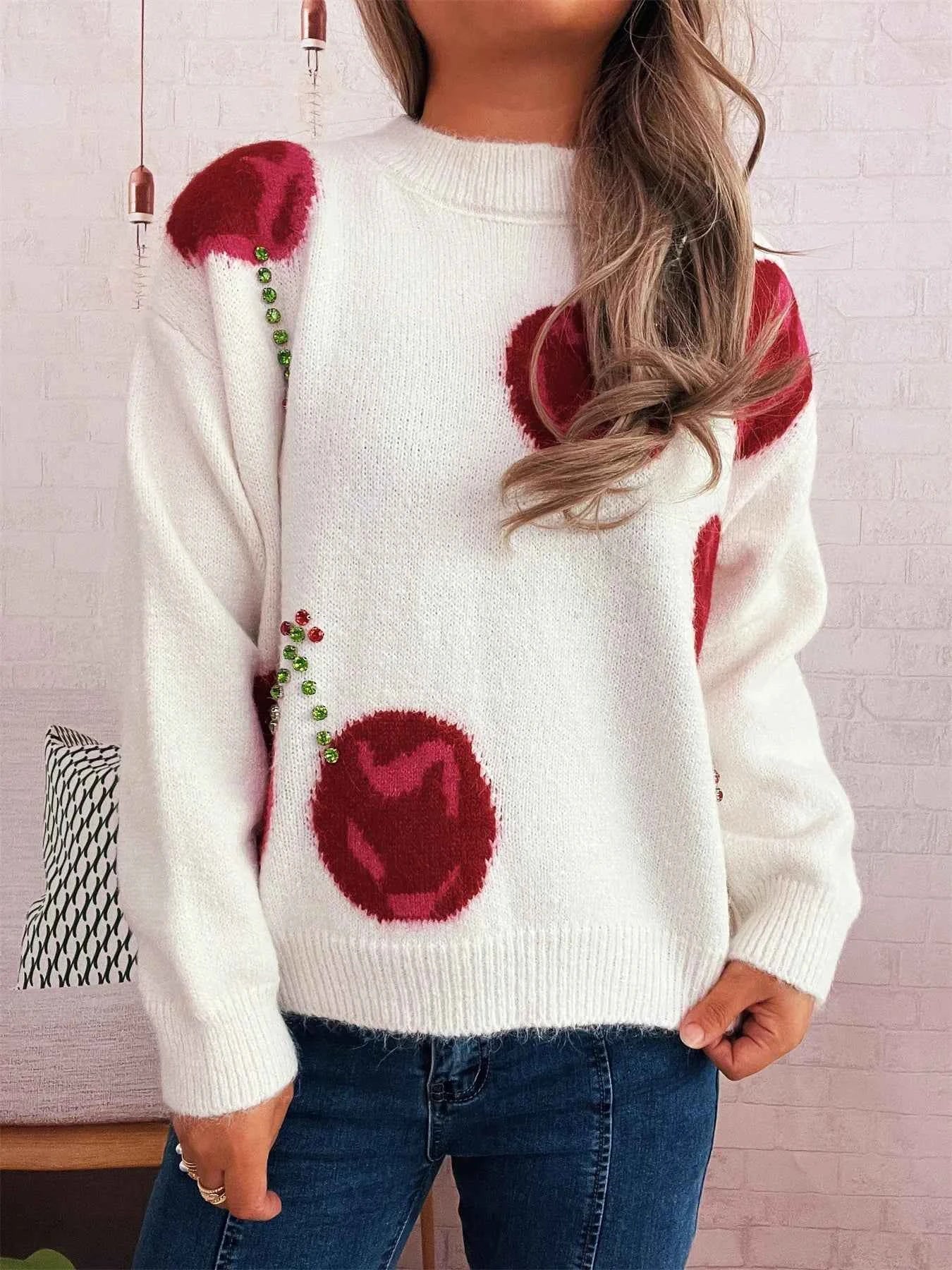 Contrast Cherry Round Neck Sweater 5b447820a7c04d2f9c43e325342bb967-Max-Origin