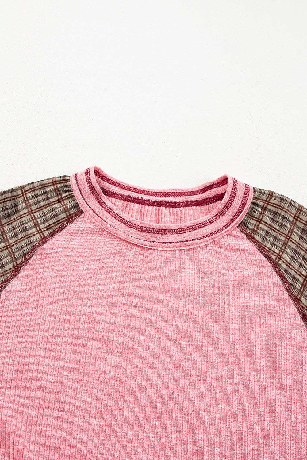 Jet Stream Floral Plaid Mixed Print Patchwork Raglan Ribbed Top 5b64e516a8974ad8