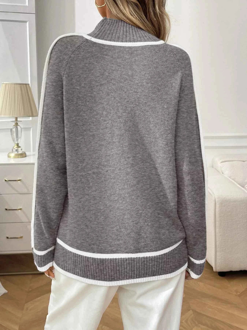 Contrast Trim Turtleneck Long Sleeve Sweater 5b6837645c7c4571a8fa0aa5a36fed4c-Max-Origin