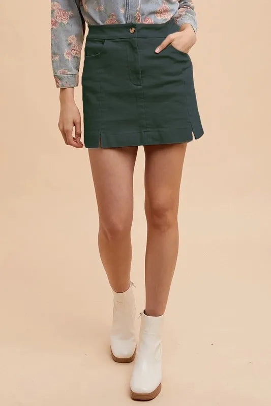 Annie Wear Comfort Stretch Cotton Slit Detailed Mini Skirt DARK GREEN 5b7b02bd2e6946339cc0b3b619c6963e-Max-Origin