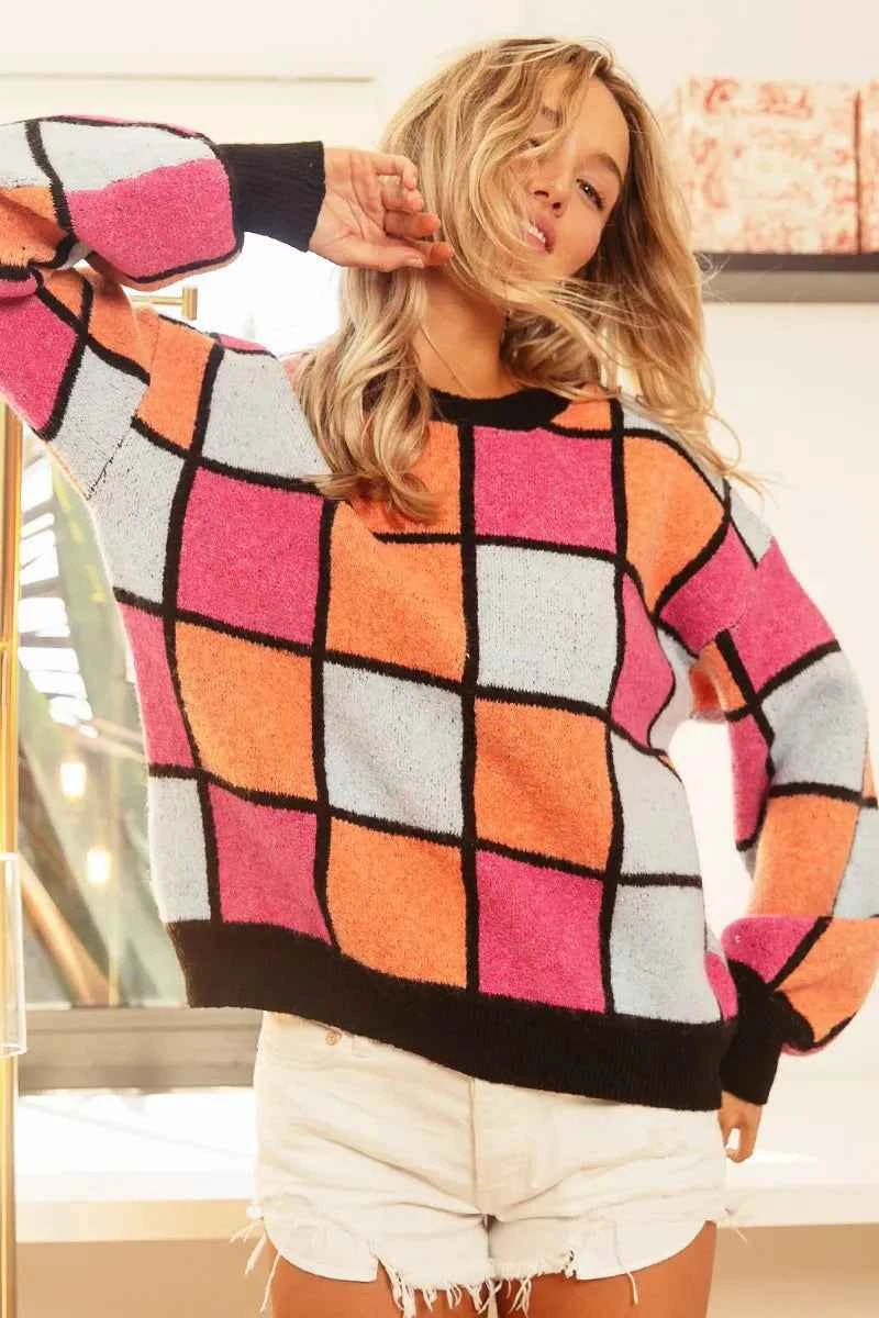 BiBi Multi Color Checker Pattern Sweater 5b80ef1da4234f5b99b420302558ee8c-Max-Origin