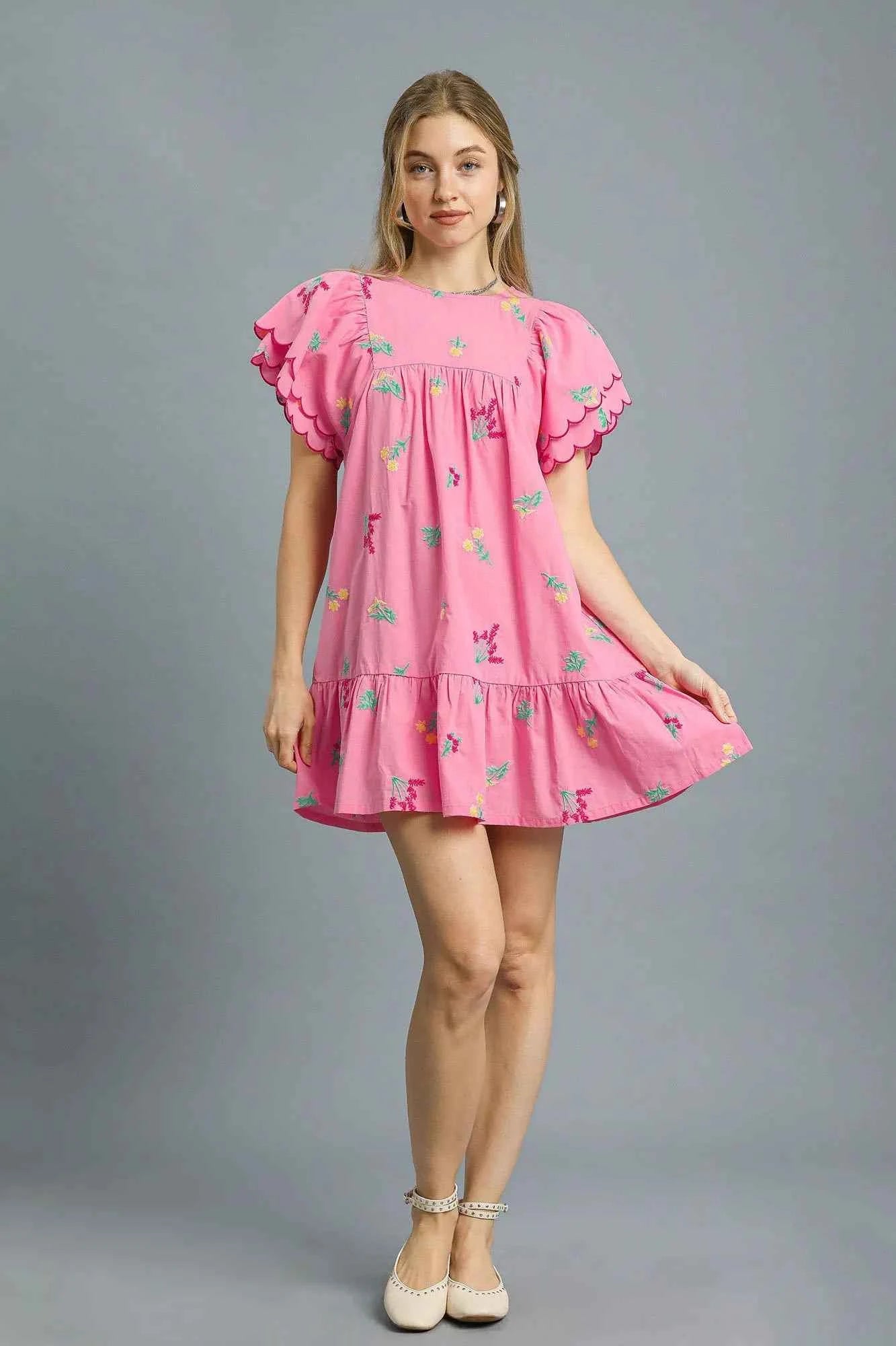 Umgee Floral Embroidered Short Sleeve Mini Dress Pink 5bd0fcb1-d14a-4a94-9217-25c58ec00c5e-Max-Origin