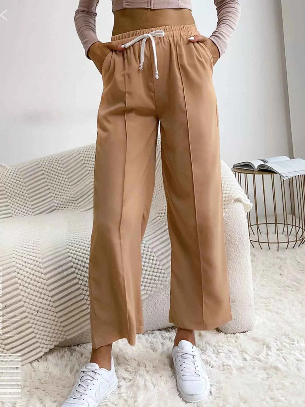 Wide Leg Drawstring Casual Pants Camel 5c0b3d44-8029-42bf-94e6-9009d6fe23a1-Max-Origin