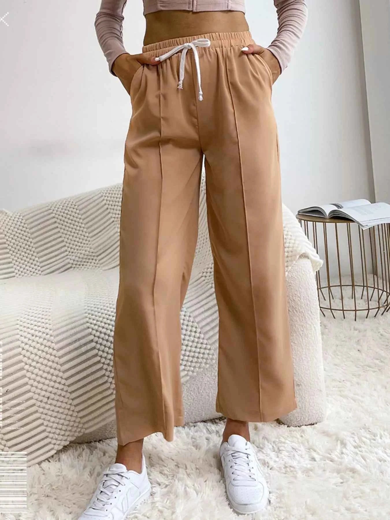 Wide Leg Drawstring Casual Pants Camel 5c0b3d44-8029-42bf-94e6-9009d6fe23a1-Max-Origin