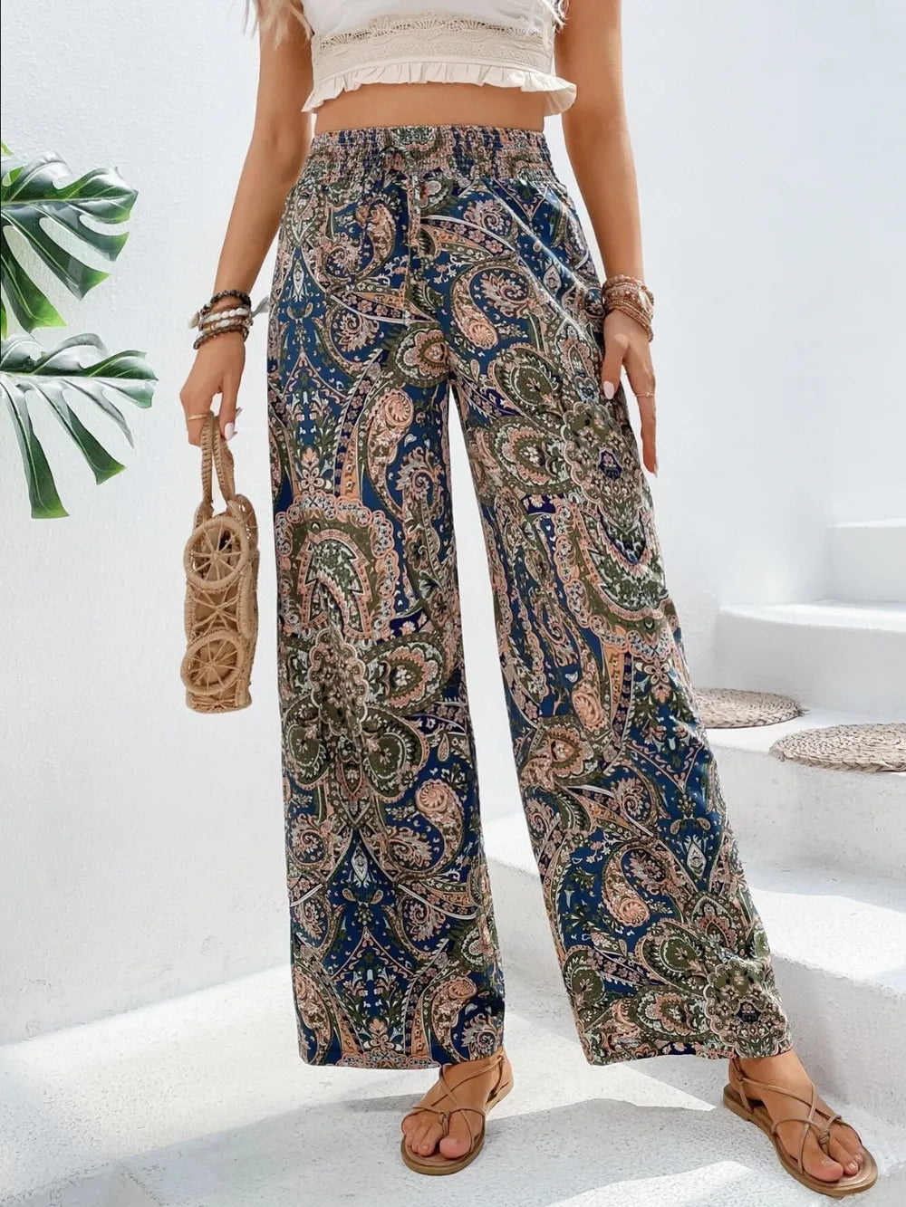 Printed Wide Leg Pants Dark Blue 5c1476e5-6476-4e1c-895a-7e3357ad7b3e-Max