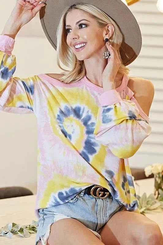 BiBi Tie Dye Print Terry Top with Cold Shoulder Detail 5c1478403a654a859b49ed01d0d5f6aa-Max-Origin