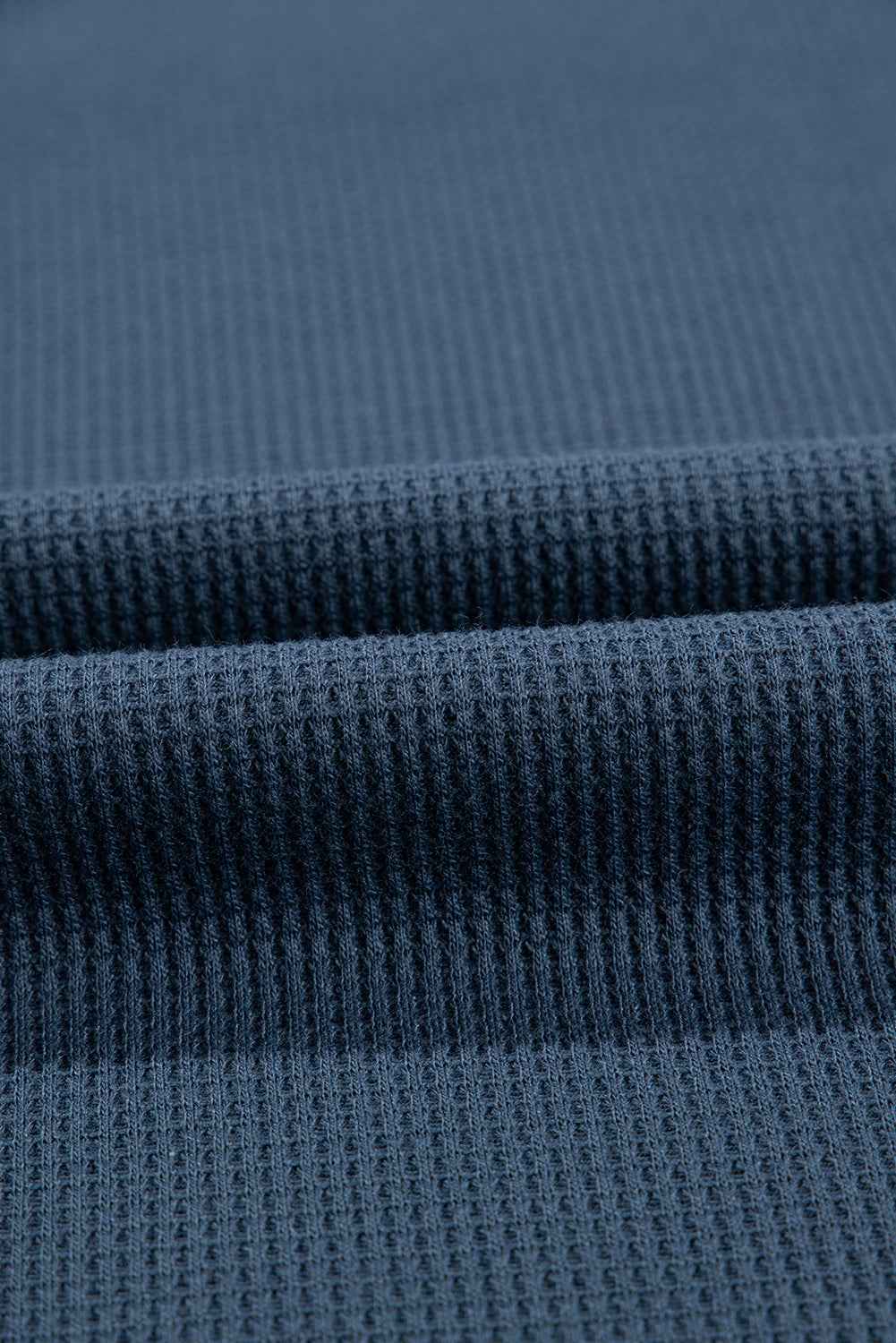 Blue Exposed Seam Drop Sleeve V Neck Waffle Textured Top 5c264ccff88e1aec