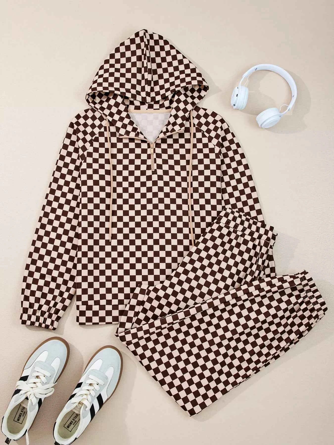 Checkered Drawstring Hoodie and Pants Set 5c2b364d36ff4290a0e747c164bce2e0-Max-Origin