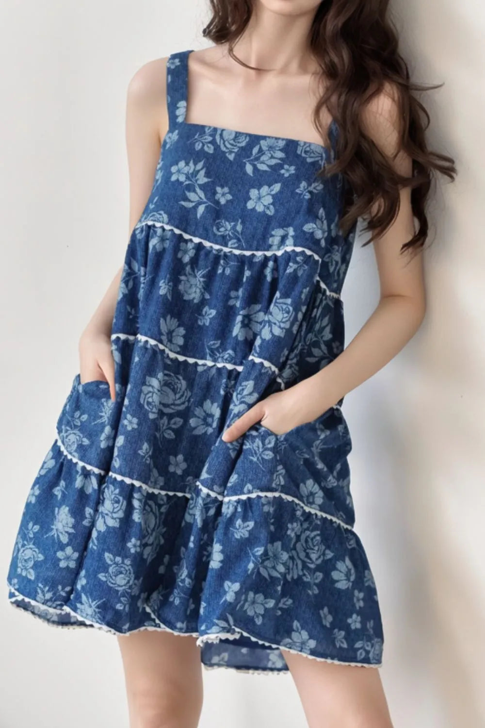 Floral Tiered Square Neck Denim Dress 5c368235-20a7-421f-84e8-a5b8dd9b0188-Max