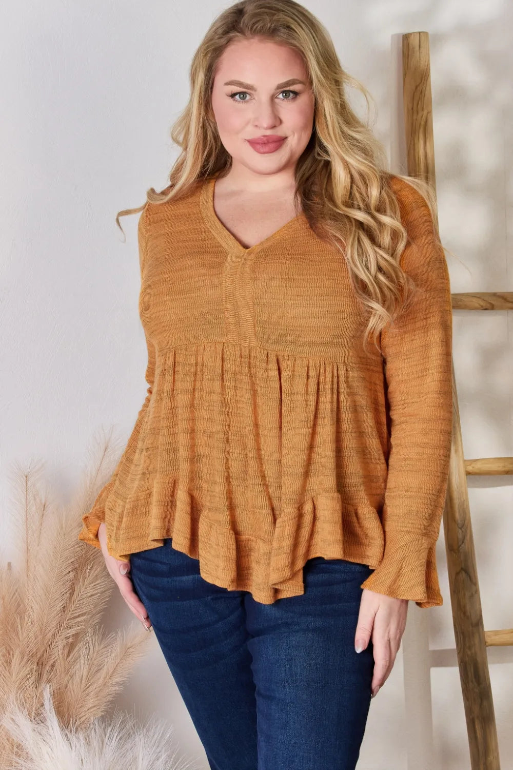 Hailey & Co Full Size V-Neck Flounce Sleeve Blouse 5c55d31b-7494-4c58-bd82-57a8a0c54c8d-Max