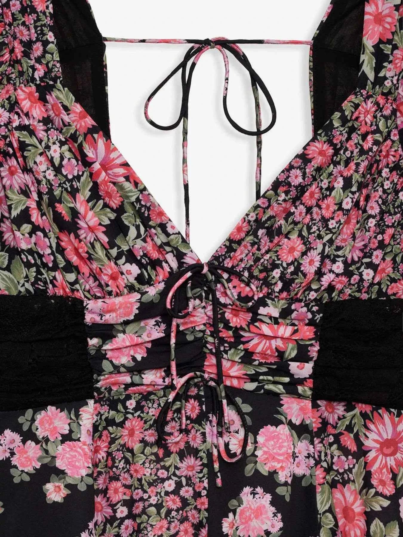 Ruffled Floral Print Half Sleeve Dress 5c64460c-a03c-4fc8-9d63-8ffb4ed805c7-Max-Origin