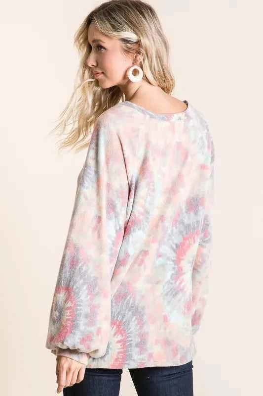 BiBi Brushed Tie Dye Print Top with Puff Sleeves 5c6a956fcddc4ac4a964b5893a34c8be-Max-Origin