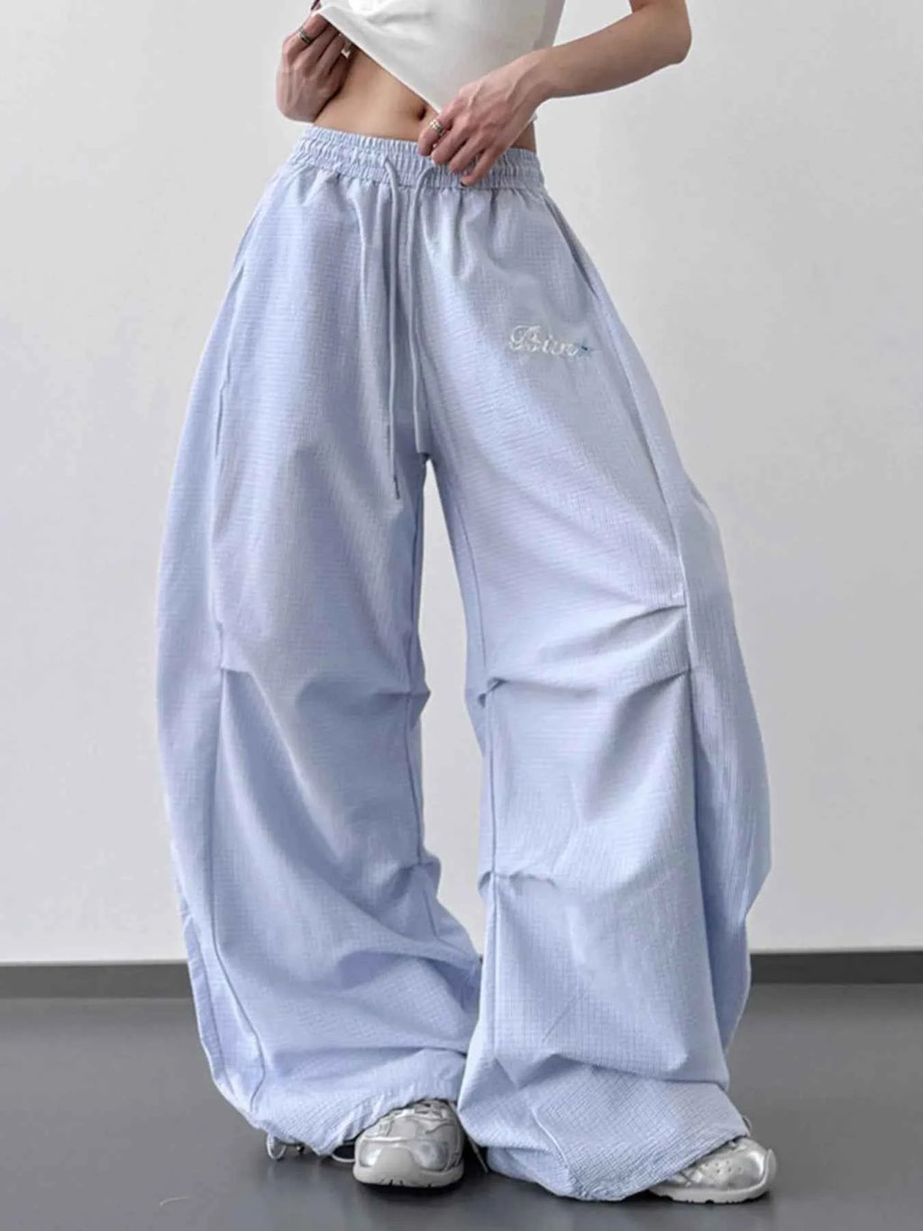 Wide Leg Drawstring Casual Pants Blue 5c8afdd7-8d77-4104-82a7-a9a3d154d9ad-Max-Origin