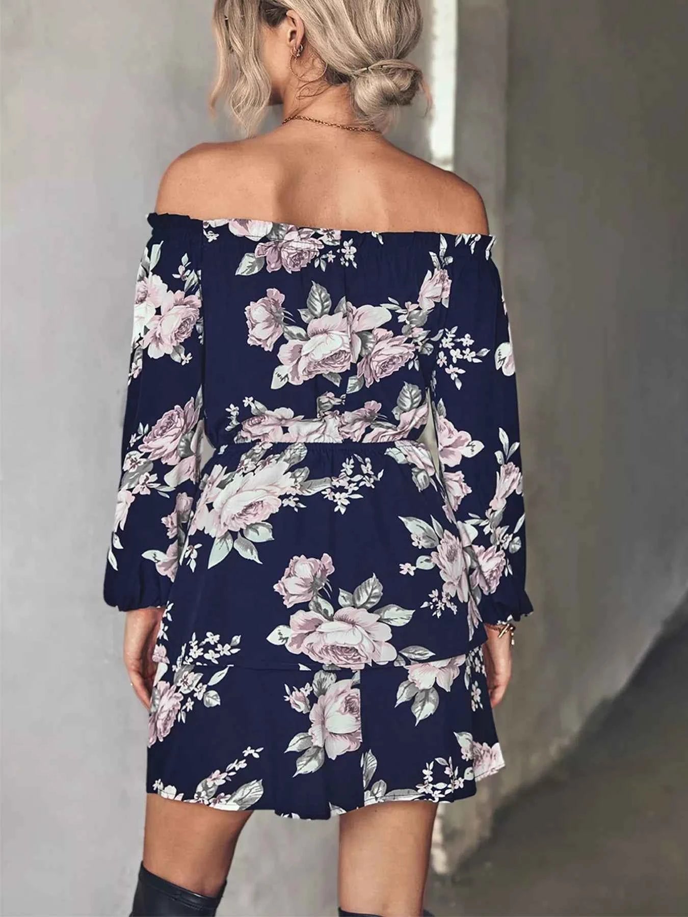Off-Shoulder Floral Print Long Sleeve Mini Dress 5c99dd94-040c-463c-ad77-f6744b96ed52-Max-Origin