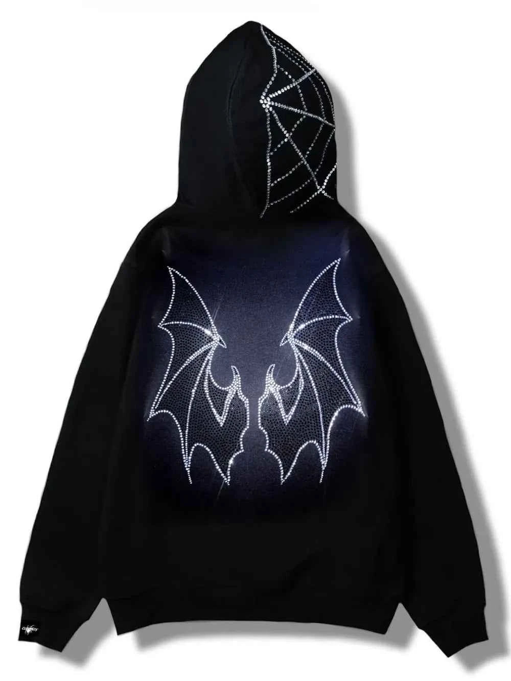 Men's Rhinestone Bat Zip Up Hoodie Black 5ca43c65-79e1-41d9-b981-13d909314a84-Max