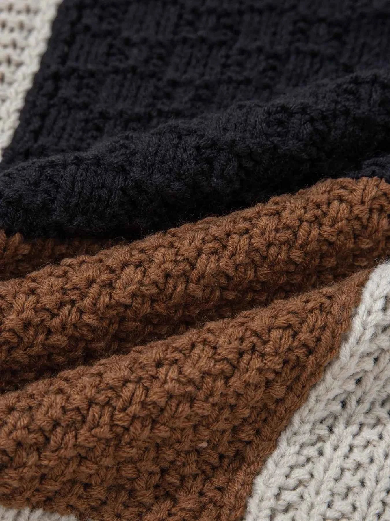 Multicolour Color Block Cable Knit Sleeve Buttons Collared Sweater 5ccc2a323d6b4896aad0eb0d91b8b701-Max-Origin