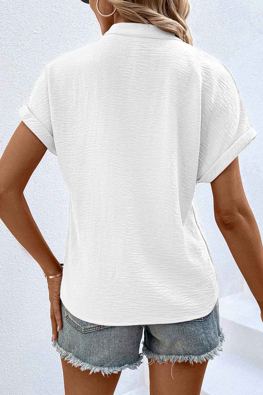 White Notched Neck Batwing Sleeve Blouse 5cdd535fe710e7c1