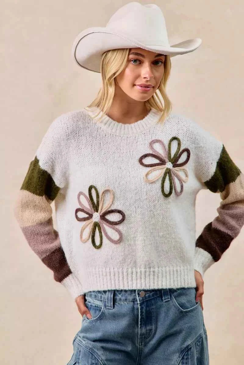 BiBi Flower Color Block Sweater 5cfab9bdec1346f79c1f9d0b08f86bba-Max-Origin