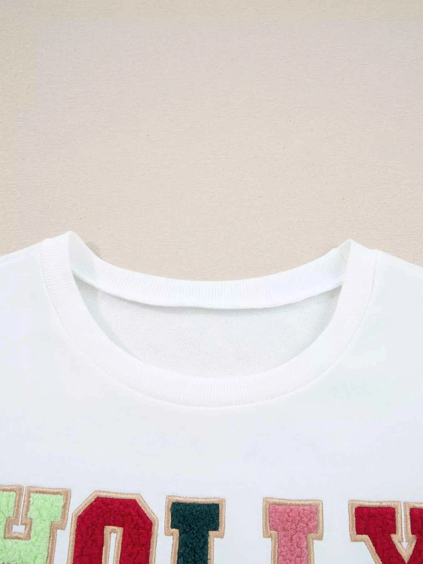 HOLLY JOLLY Embroidered Round Neck Sweatshirt 5d0f80887b7e4ba9a9fa21029922f2a3-Max-Origin