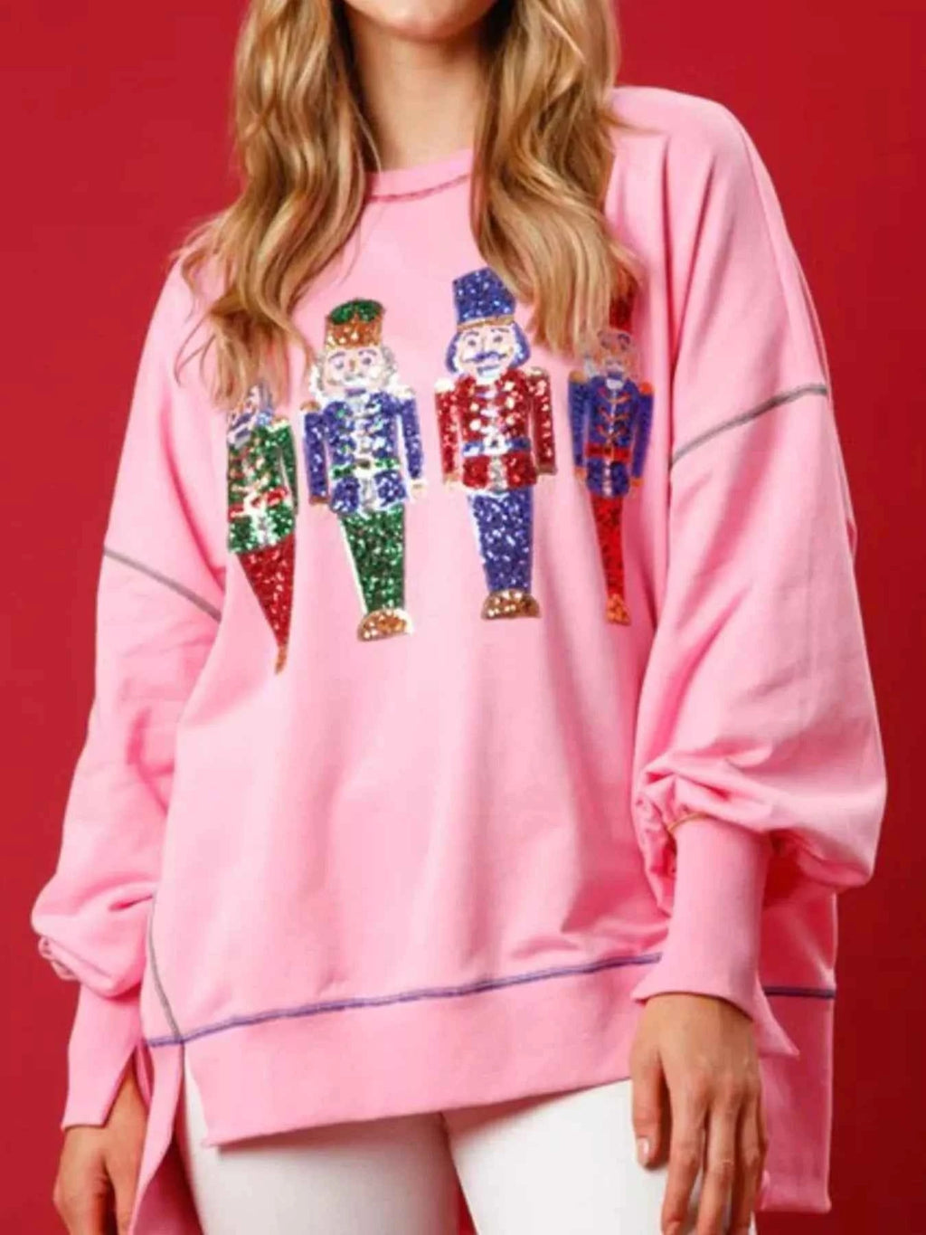 Christmas Nutcracker Sequin Round Neck Sweatshirt Pink 5d1a07e3-1800-4291-8b1d-609d4dde0fcd-Max-Origin