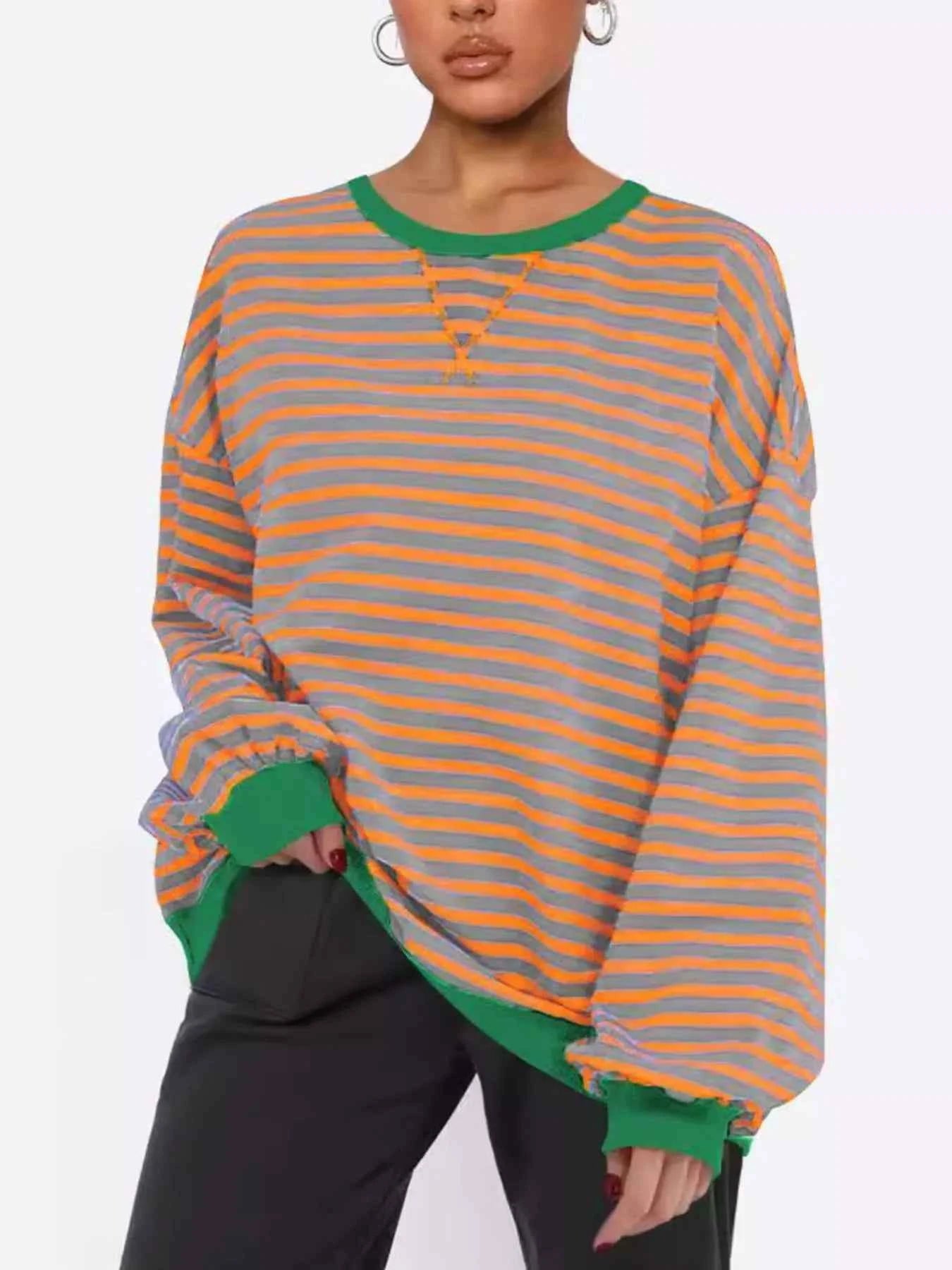 Striped Round Neck Long Sleeve Sweatshirt 5d4093fd-1f6c-4a54-b1c3-542499bb7a98-Max-Origin