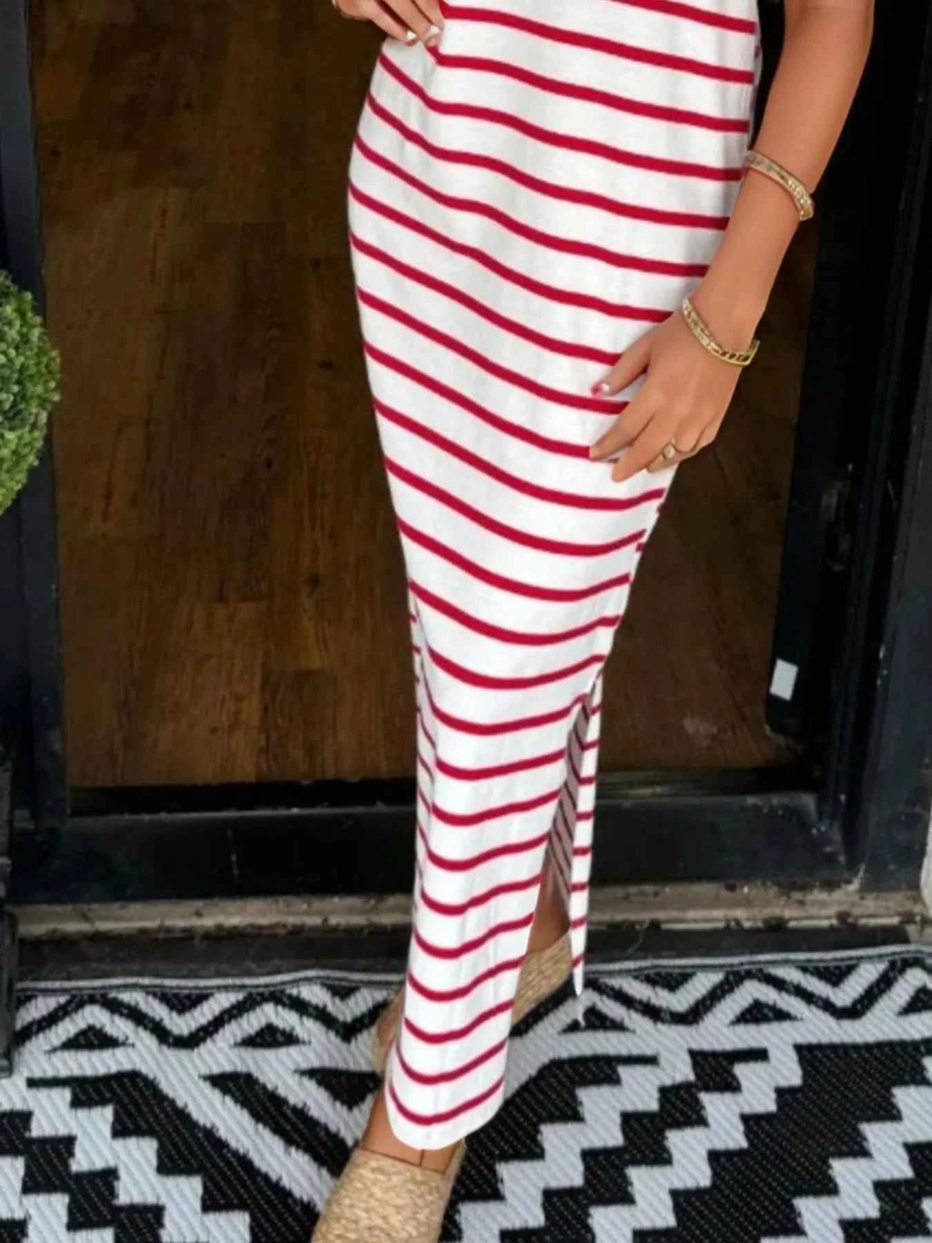 Plus Size Striped Maxi Dress with Side Slit - Full Size T-Shirt Style 5d42a1bd-628d-484b-9159-bf9f92d8dbea-Max-Origin