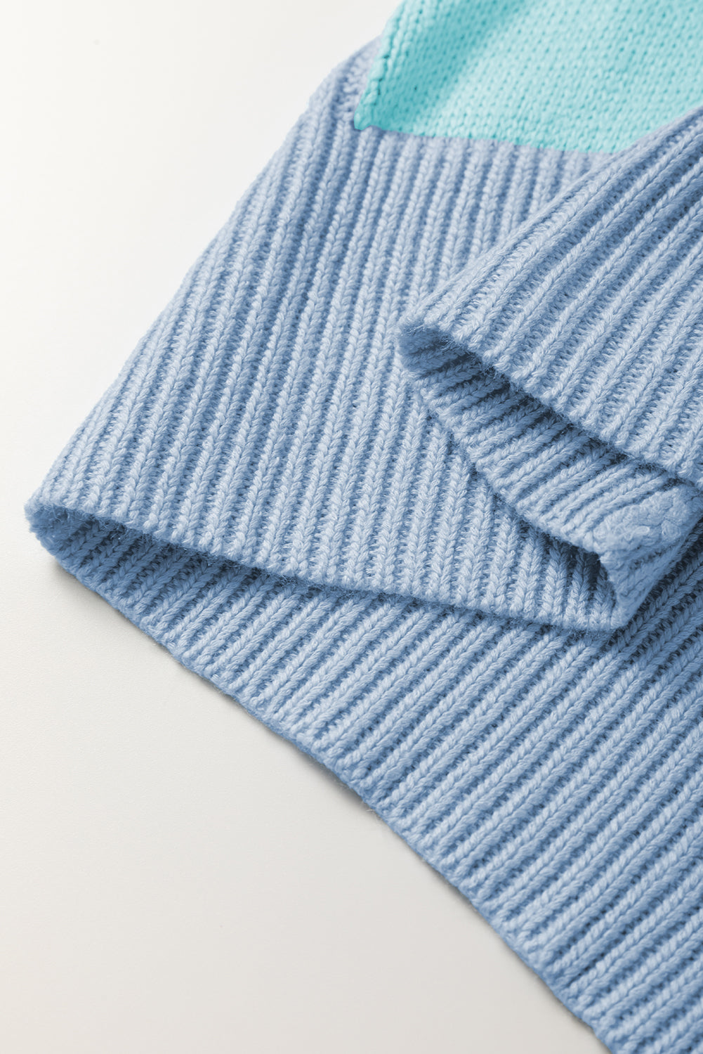 Light Blue Checkered Color Block Crew Neck Short Sleeve Sweater 5d55b83d982e30f9